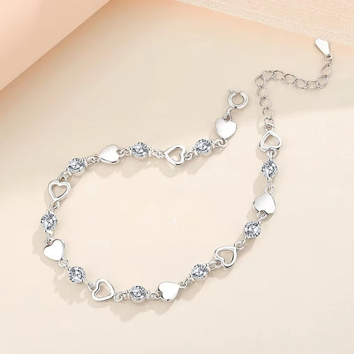 925 Sterling Silver Hollow Heart Zircon Bracelets for Women Korean Sweet Sparkling Adjustable Chain Bracelet Fashion Jewelry