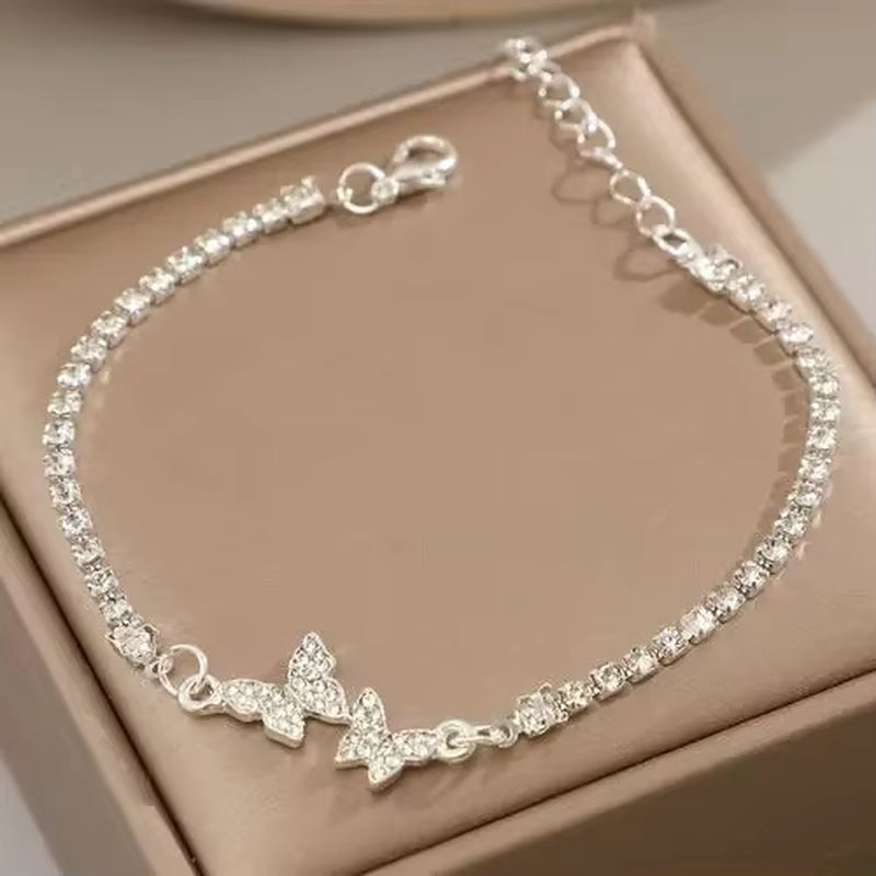 925 Sterling Silver Hollow Heart Zircon Bracelets for Women Korean Sweet Sparkling Adjustable Chain Bracelet Fashion Jewelry