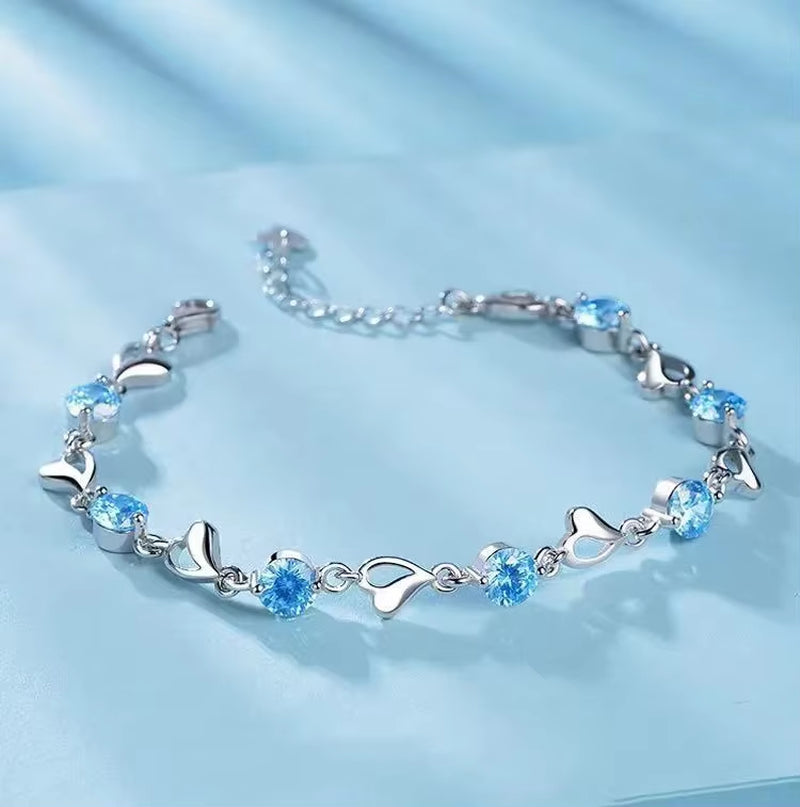 925 Sterling Silver Hollow Heart Zircon Bracelets for Women Korean Sweet Sparkling Adjustable Chain Bracelet Fashion Jewelry